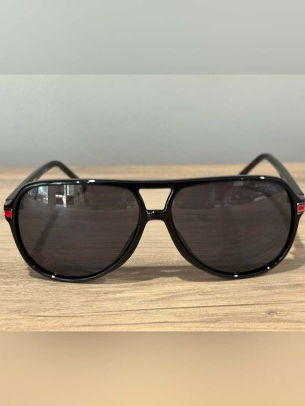 Carrera Aviator Black Sunglasses with Dark Smoke Lenses and red accent